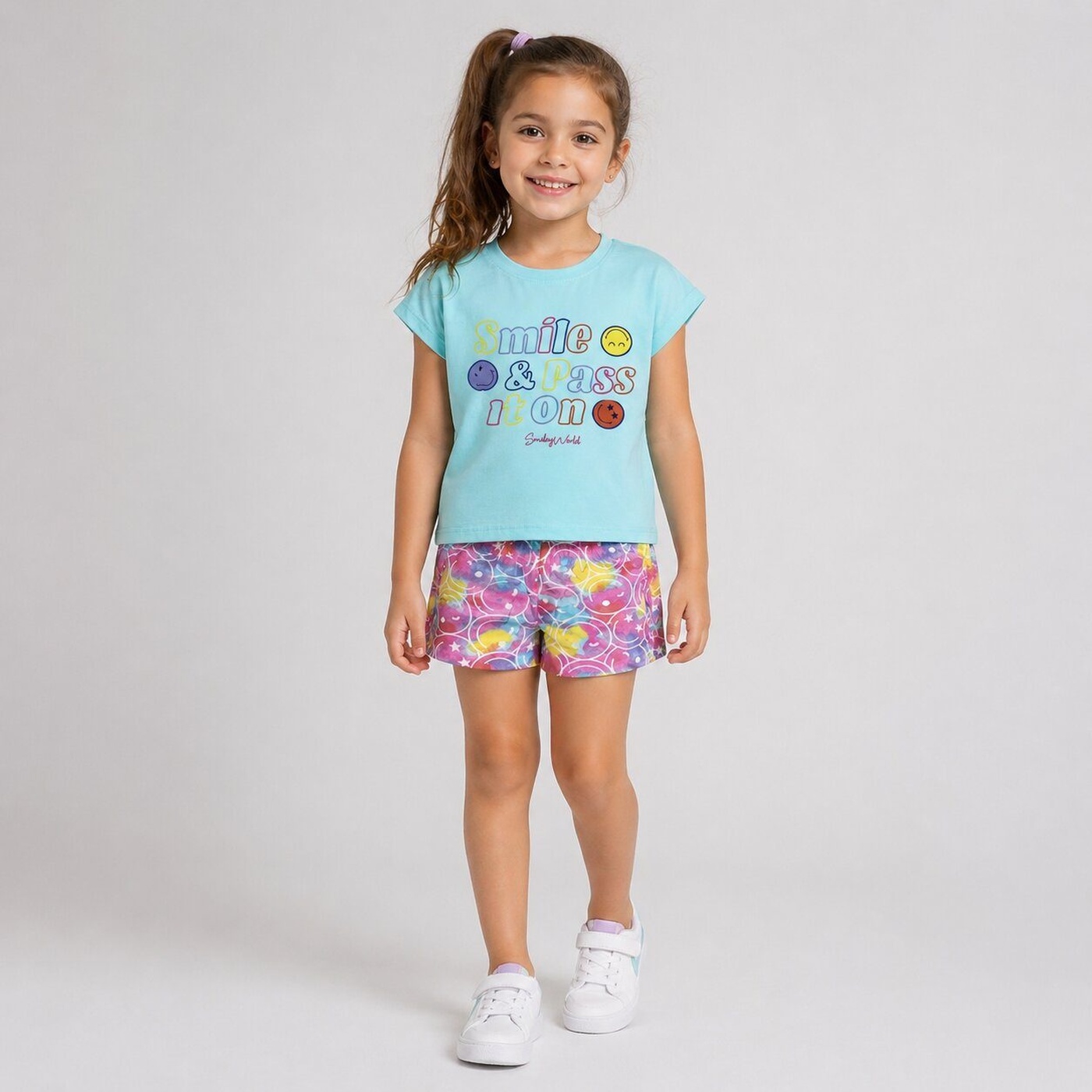 Smile Blue Shorts Set - Girl (Multi-Color Shorts)-08