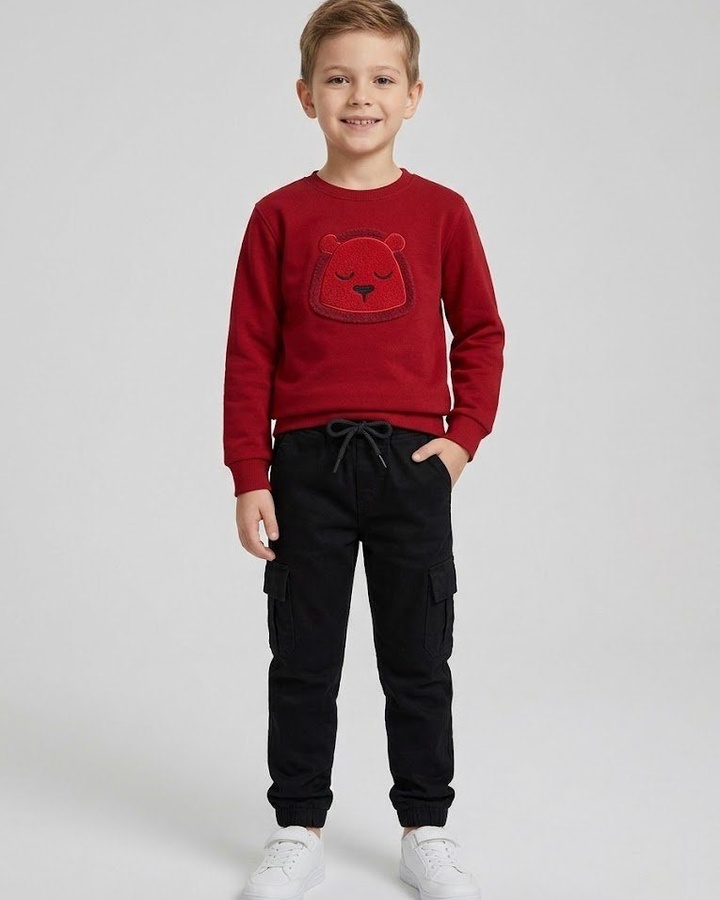 Plush Lion Face Set Red - Boy (Black Cargo Pants)