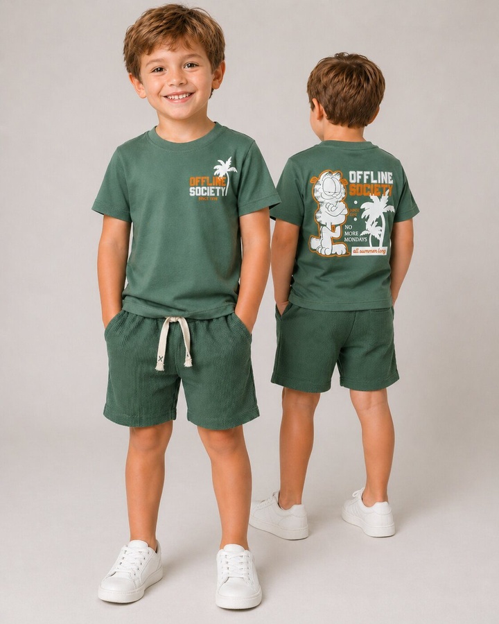 Offline Green Shorts Set - Boy (Back Graphic)