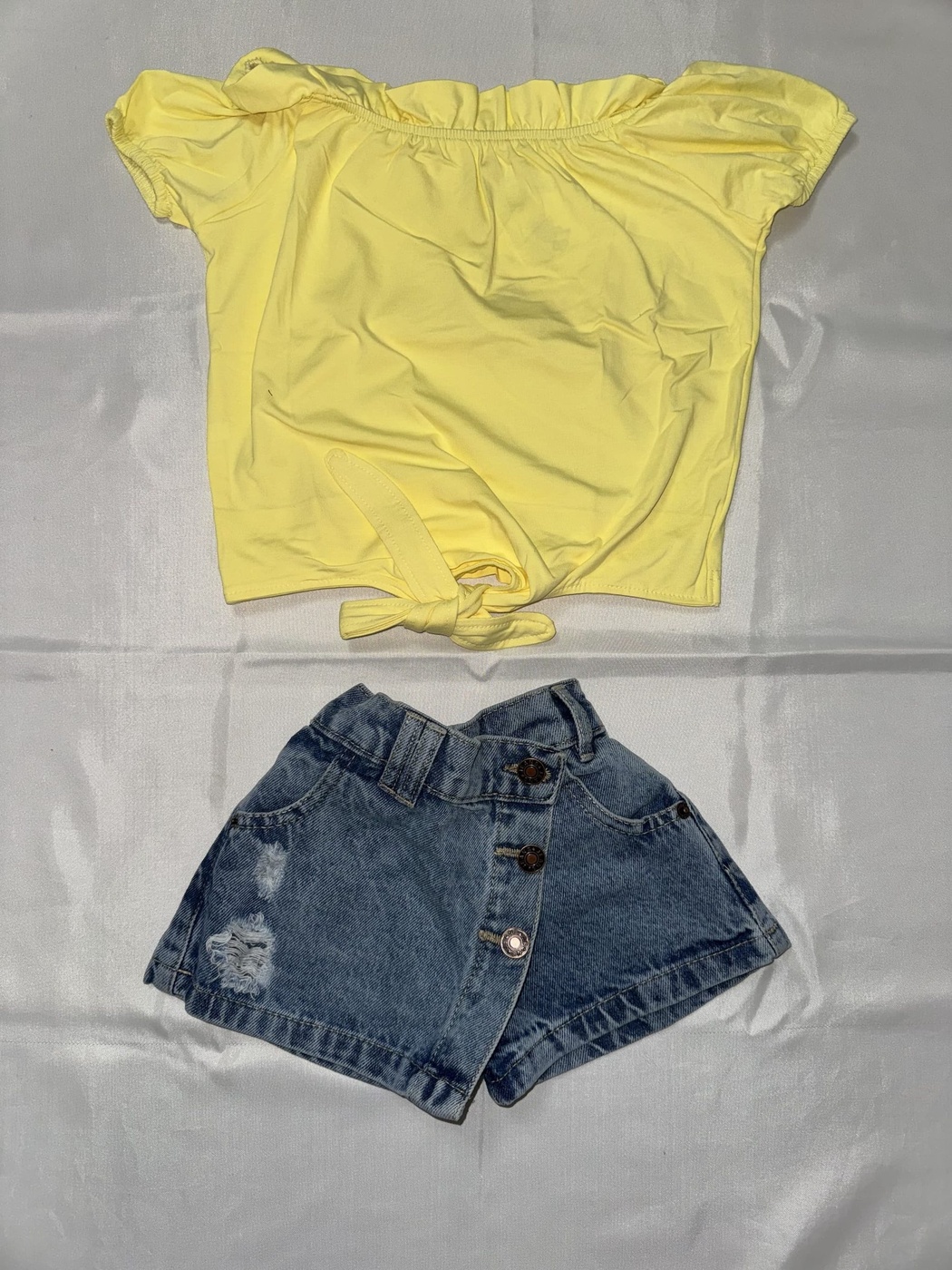 Tie-Front Yellow Denim Skort Set - Girl (Button-Front Skort)-08