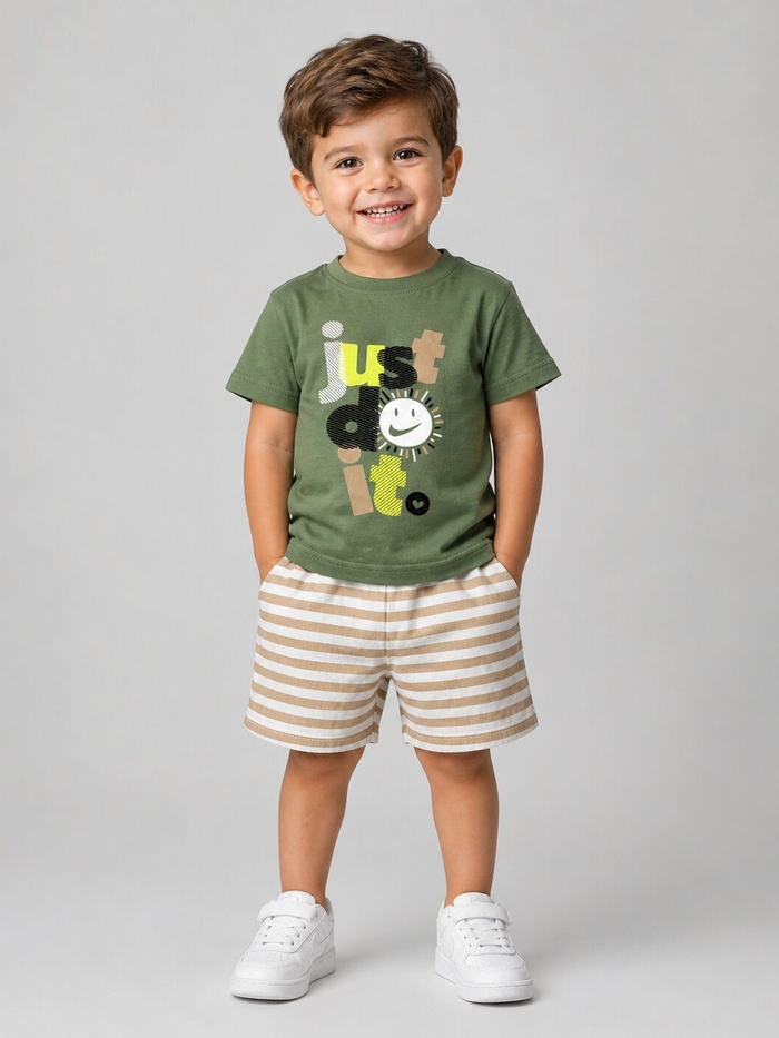 Just Do It Olive Green Shorts Set - Boy (Text Graphic)