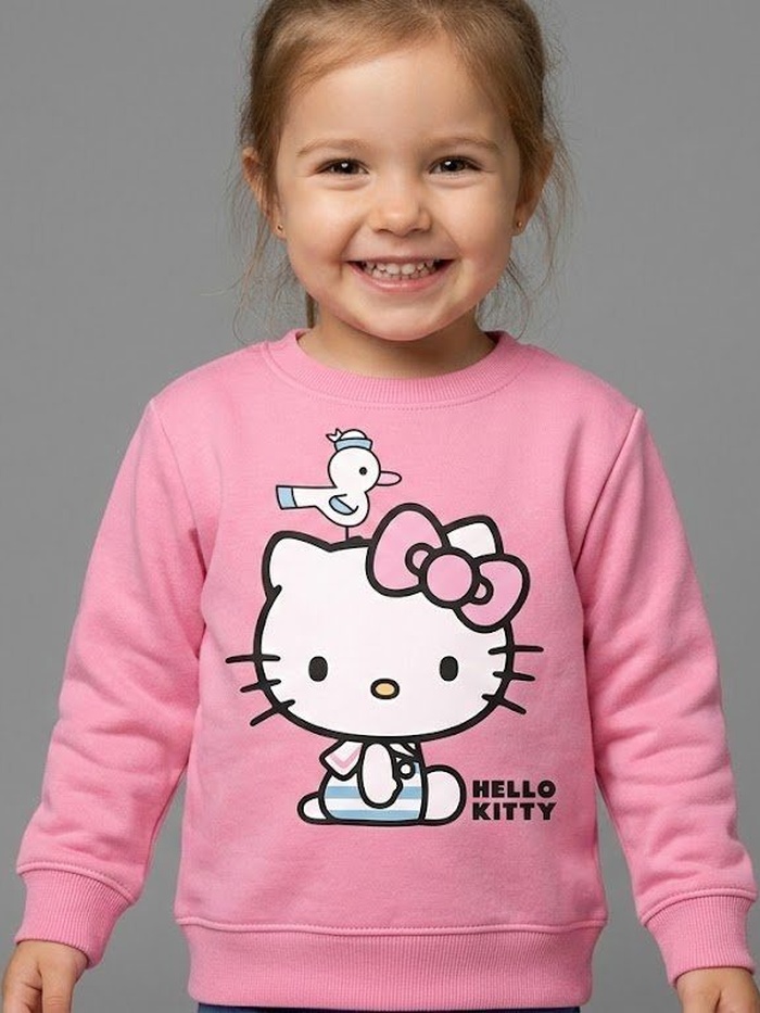 Hello Kitty Bird Sweatshirt Hot Pink - Girl (Sitting with Seagull)