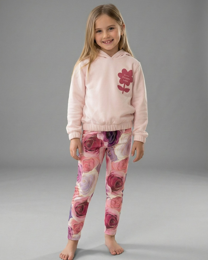 Love Flower Pink Set - Girl (Rose Pattern Pants)