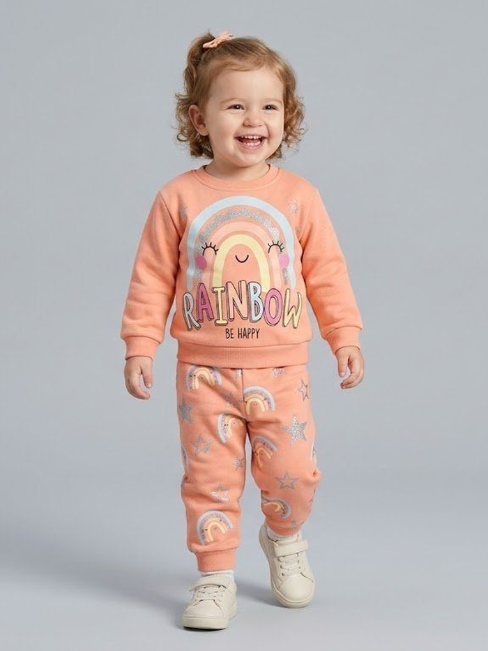 Rainbow Smile Pink Set - Girl (Patterned Pants)