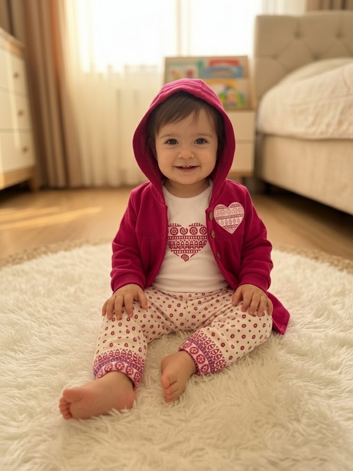 Pink Heart 3-Piece Set - Baby Girl (Heart Print Onesie)