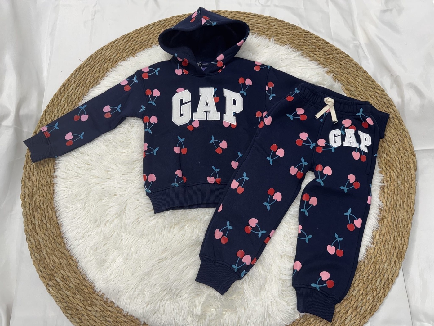 Cherry Pattern Hoodie Set Navy - Girl (All-over Print)