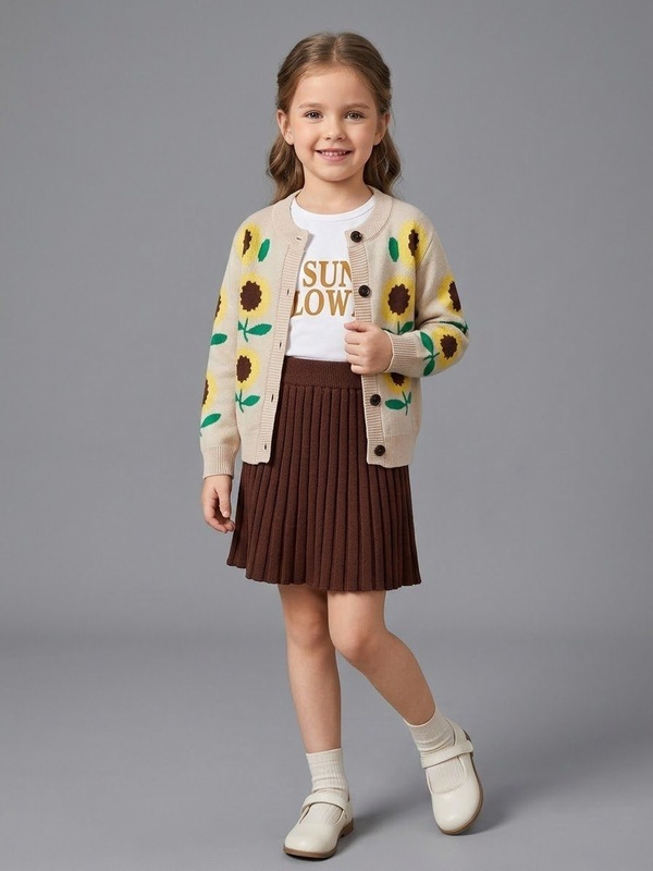 Sunflower 3-Piece Set Beige - Girl ("Sun Flower" Inner Shirt)