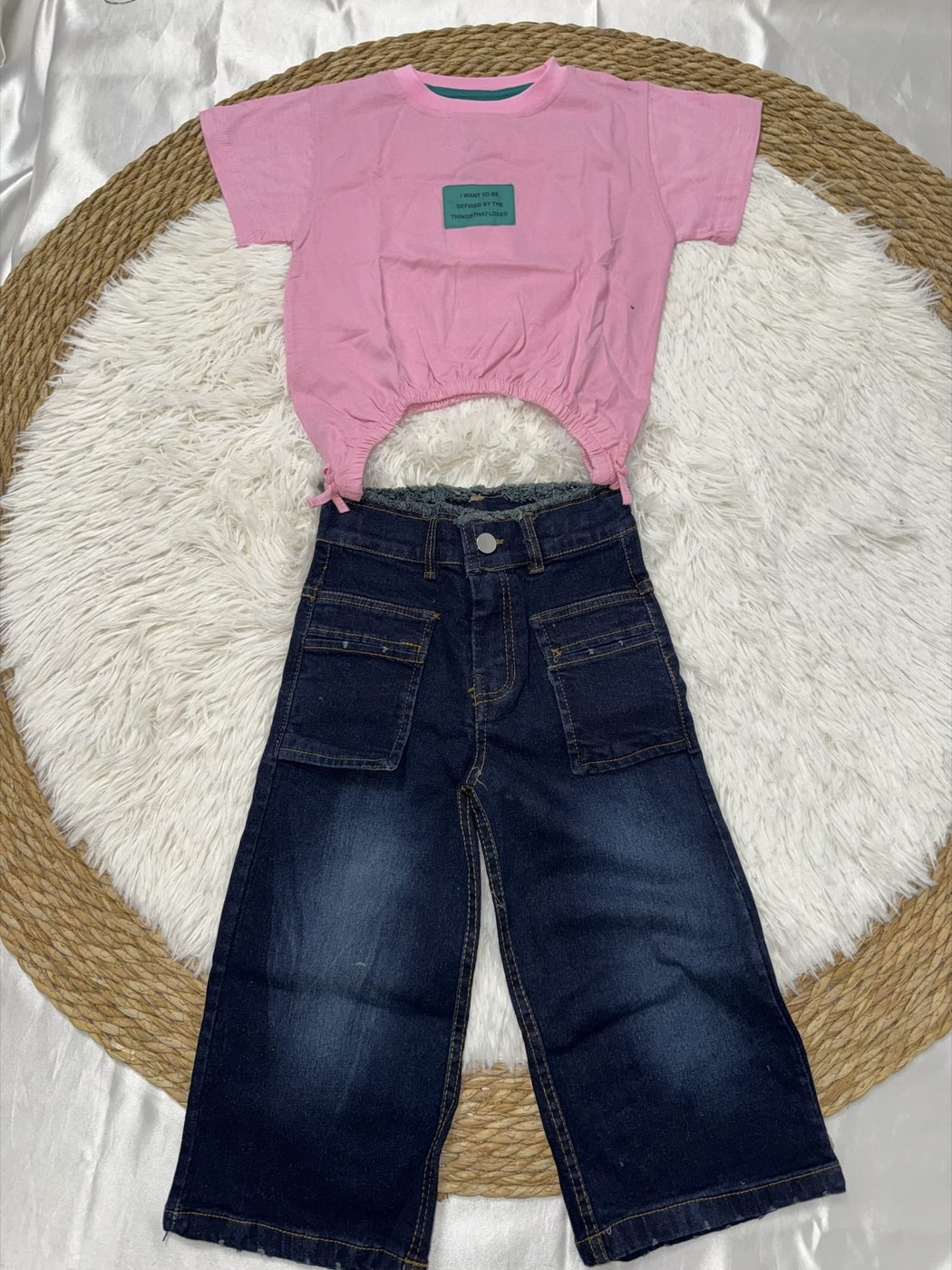 Pink Wide-Leg Jeans Set - Girl (Side Bows)-08