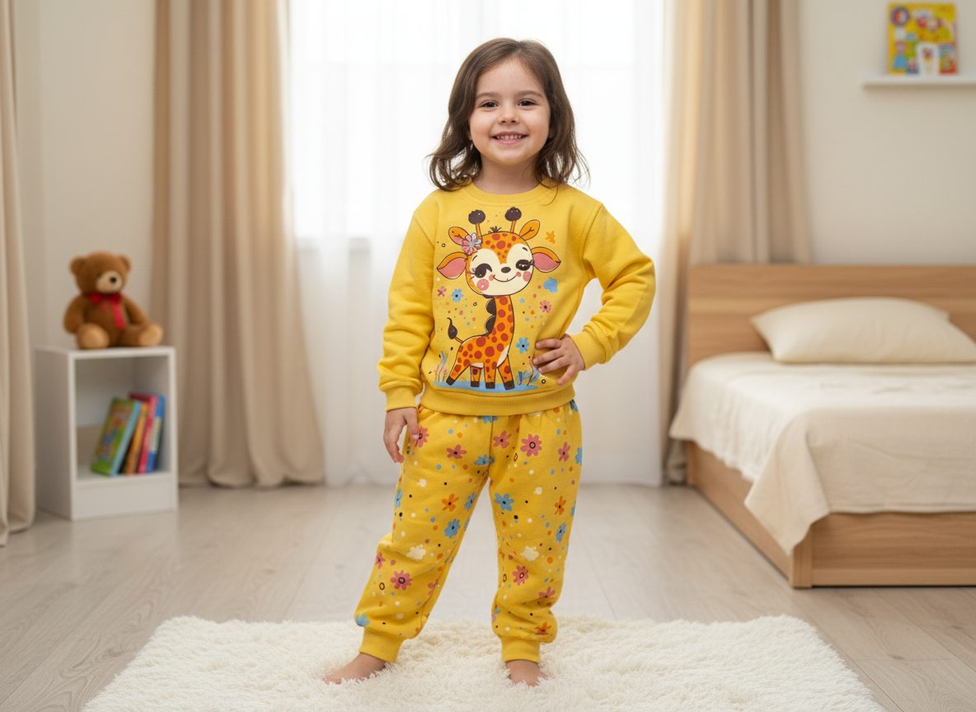 Giraffe Yellow Set - Girl (Floral Pants)