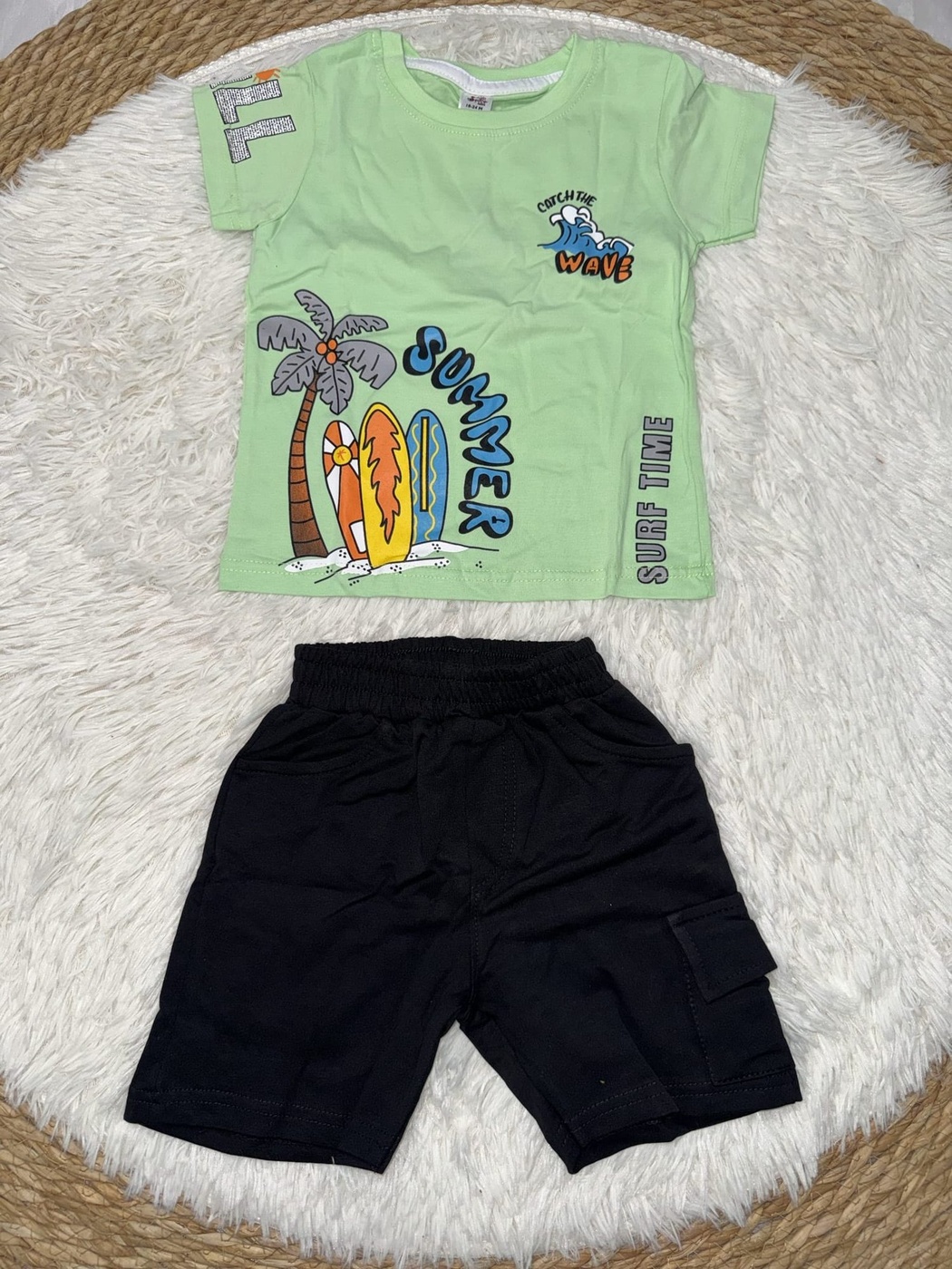 Summer Green Shorts Set - Boy (Surf Graphic)-24M