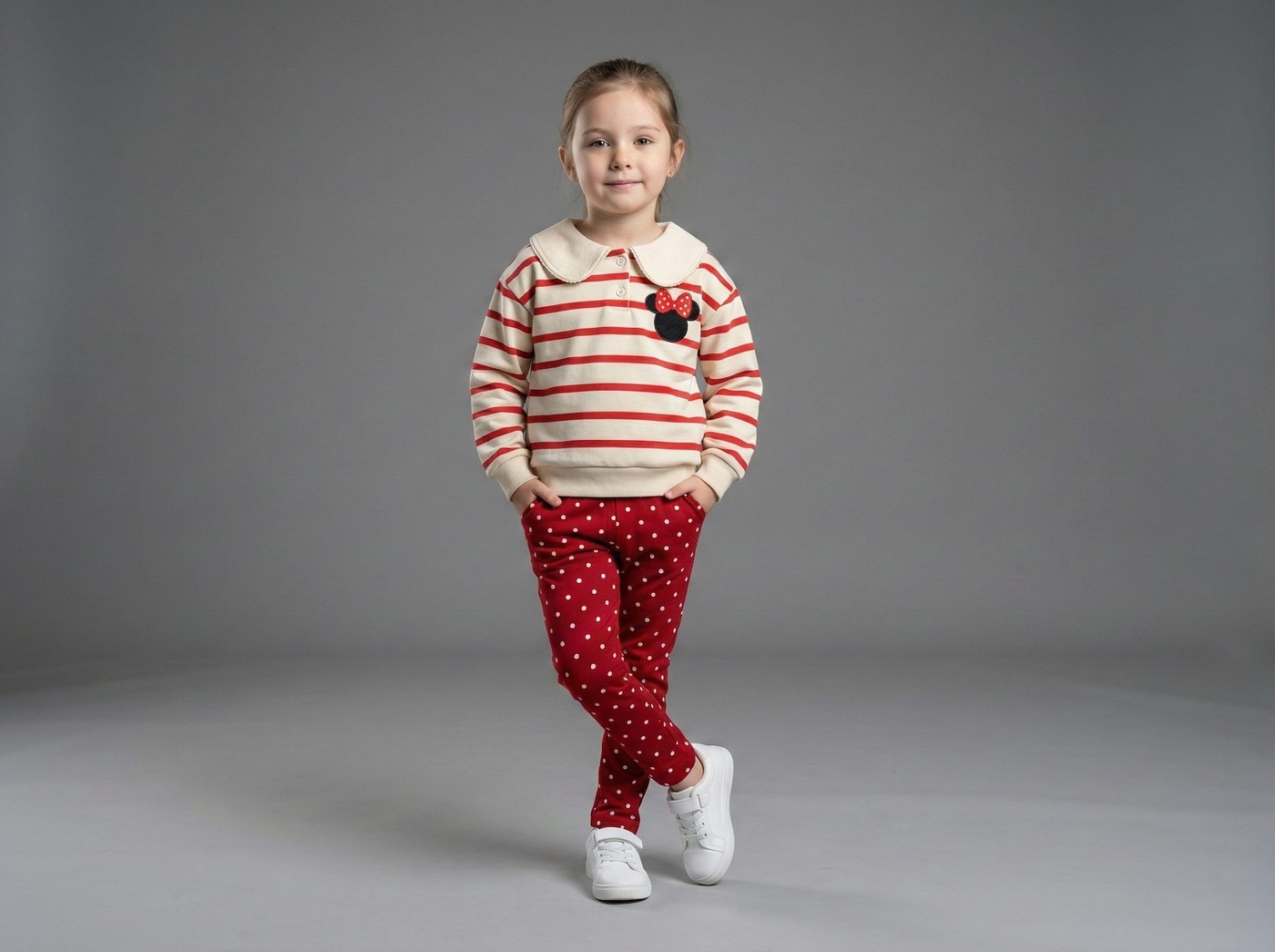 Minnie Mouse Collared Set Cream & Red - Girl (Polka Dot Pants)