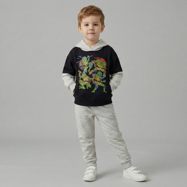 TMNT Hoodie Set Black & Grey - For Boys (Contrast Grey Hood)