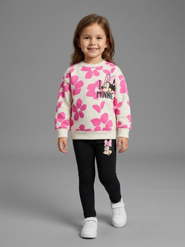 Minnie Floral Set Cream - For Girls (Black Pants)
