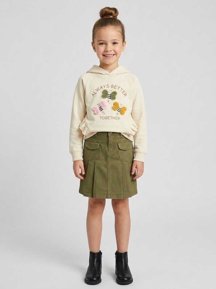 Better Together Bee Hoodie Set Beige - Girl (Olive Green Skirt)