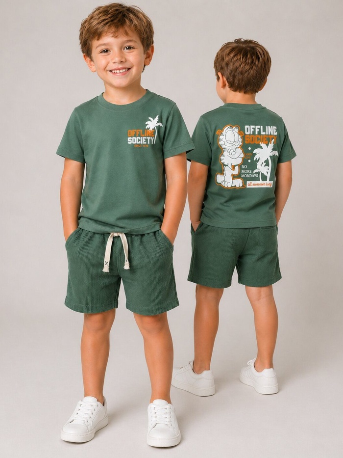 Offline Green Shorts Set - Boy (Back Graphic)