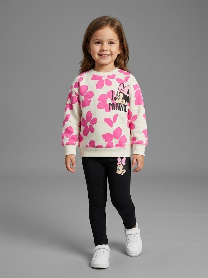 Minnie Floral Set Cream - For Girls (Black Pants)
