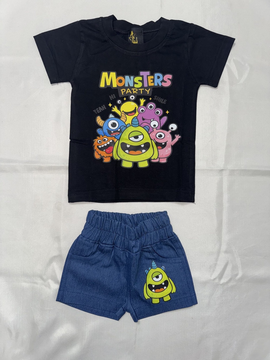 Monsters Party Black Shorts Set - Boy (Front Monster Graphic)-06