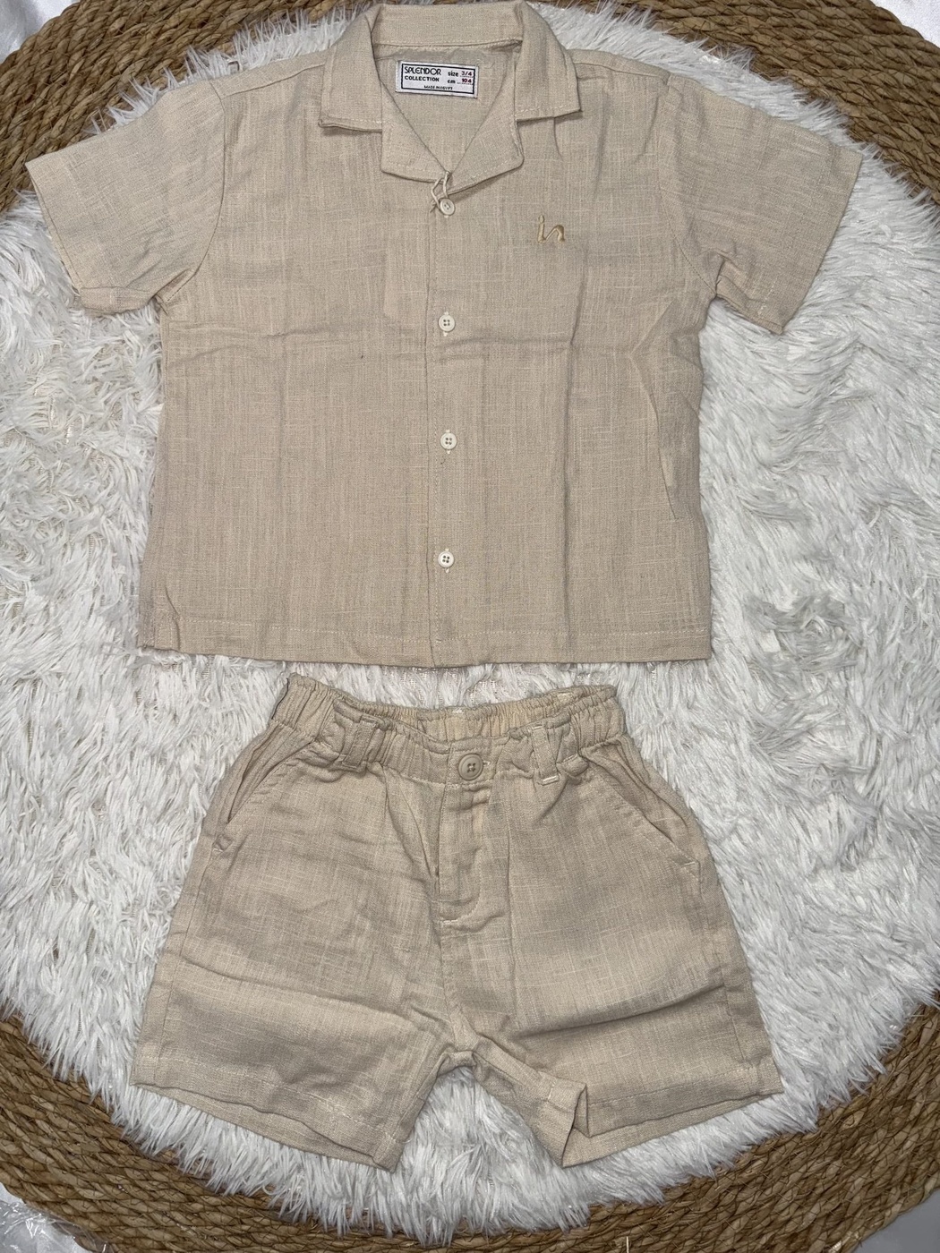Beige Short Set - Boy (Button Shirt)-06