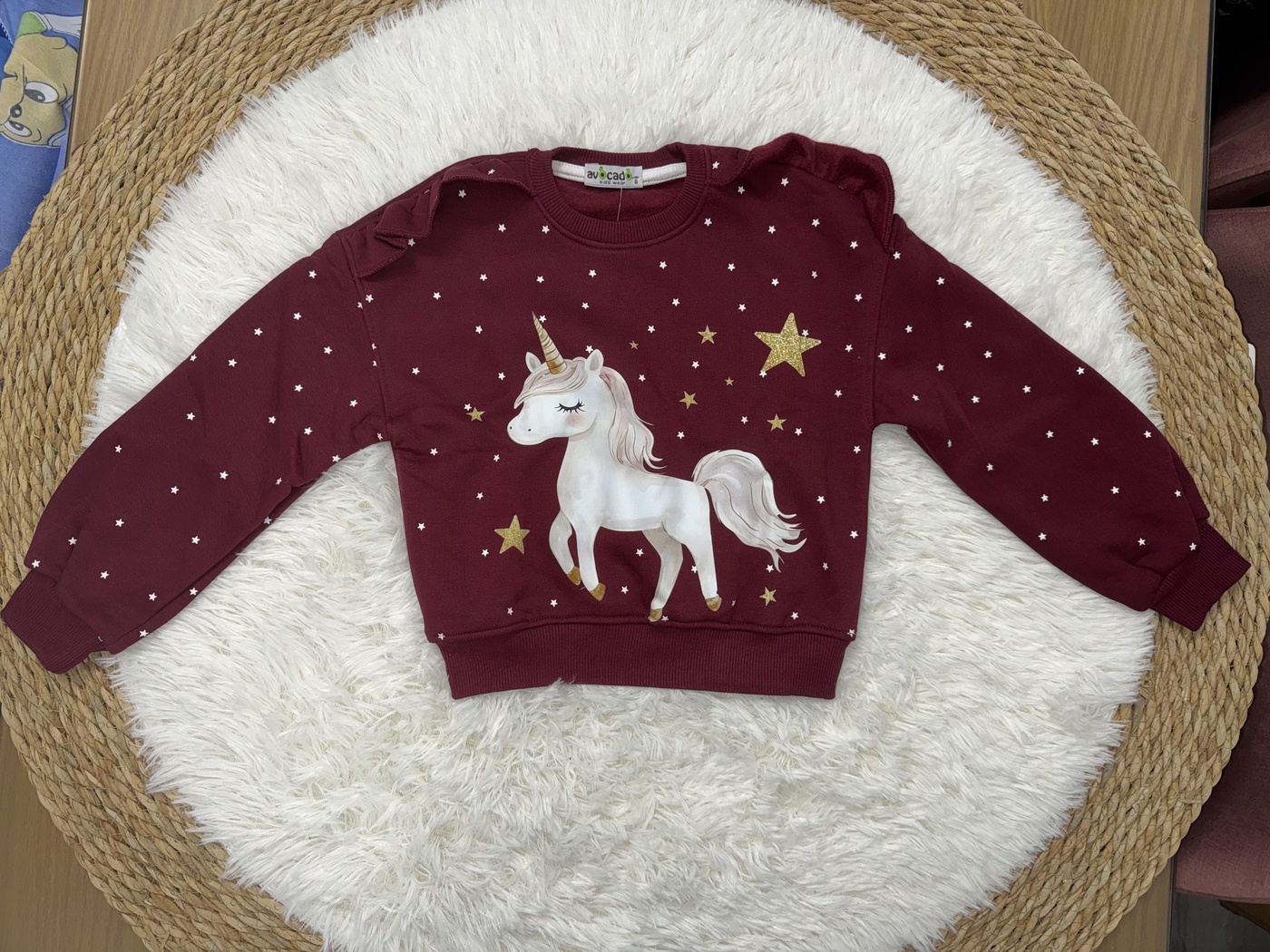 Unicorn Ruffle Set Maroon & Black - Girl (Unicorn Print)