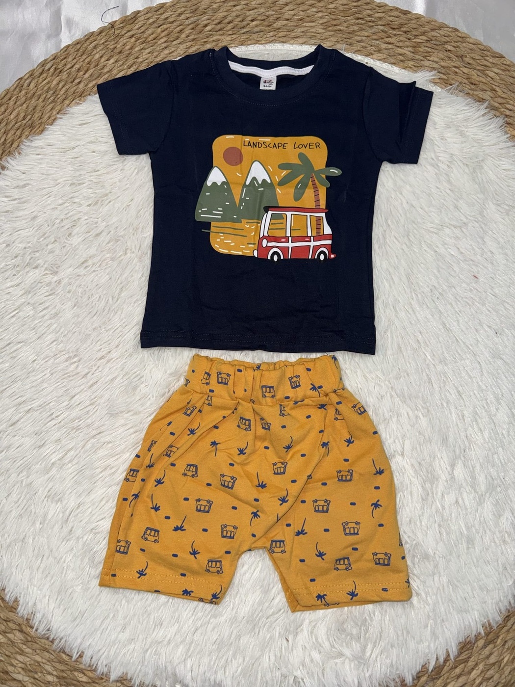 Adventure Navy Shorts Set - Boy (Bus Graphic)-24M