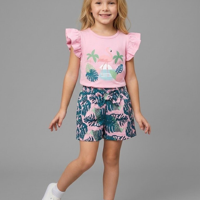 Flamingo Pink Set - Girl (Ruffle Sleeves)
