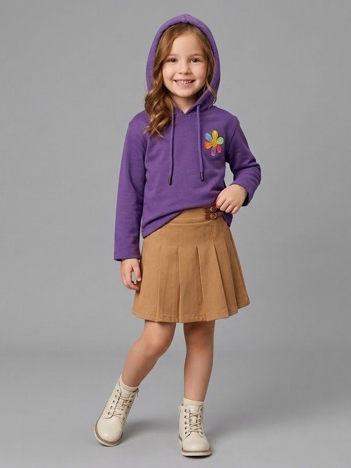 Wish Love Dream Hoodie Set Purple - Girl (Brown Buckle Skirt)