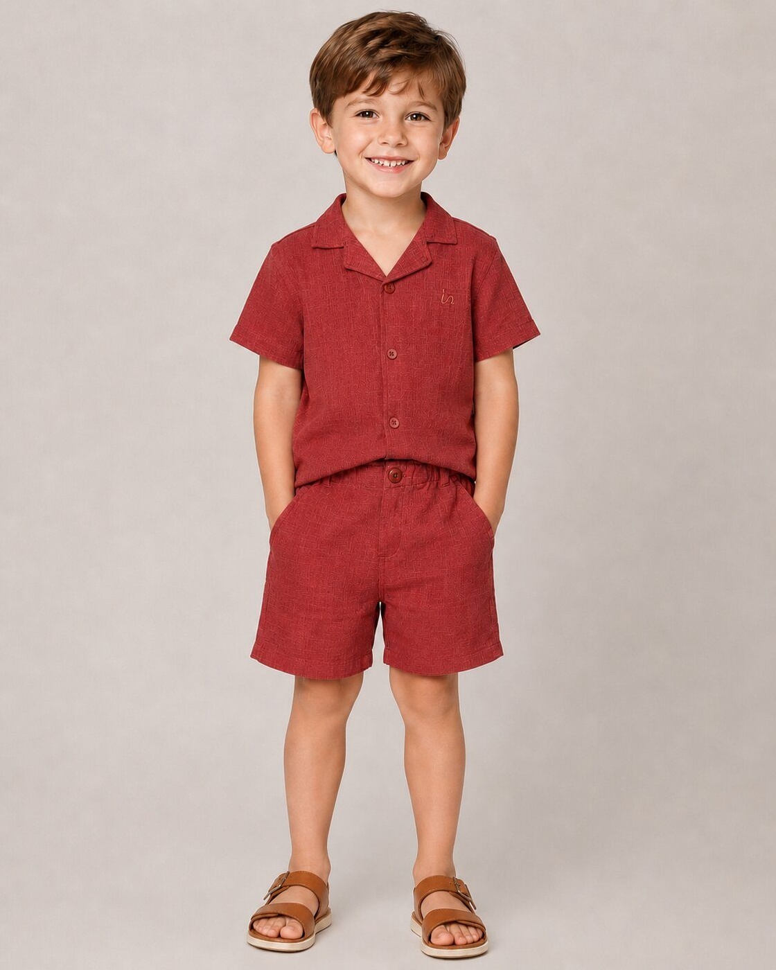 Red Short Set - Boy (Button Shirt)-07