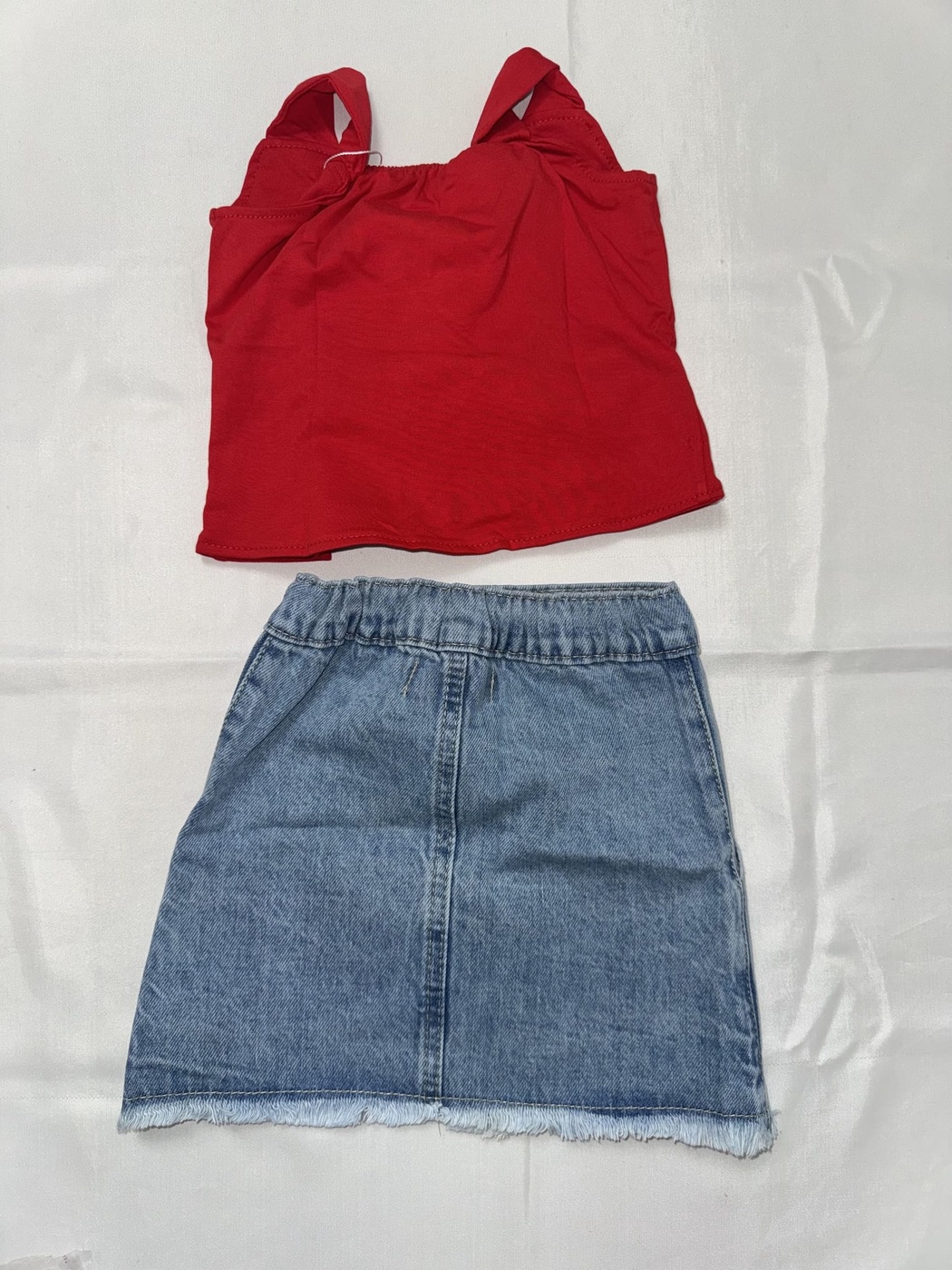 Wrap-Front Red Denim Skirt Set - Girl (Button-Front Skirt)-08