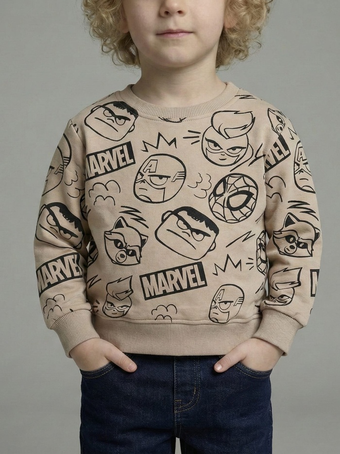 Marvel Sketch Sweatshirt Beige - Boy (All Over Line Art)