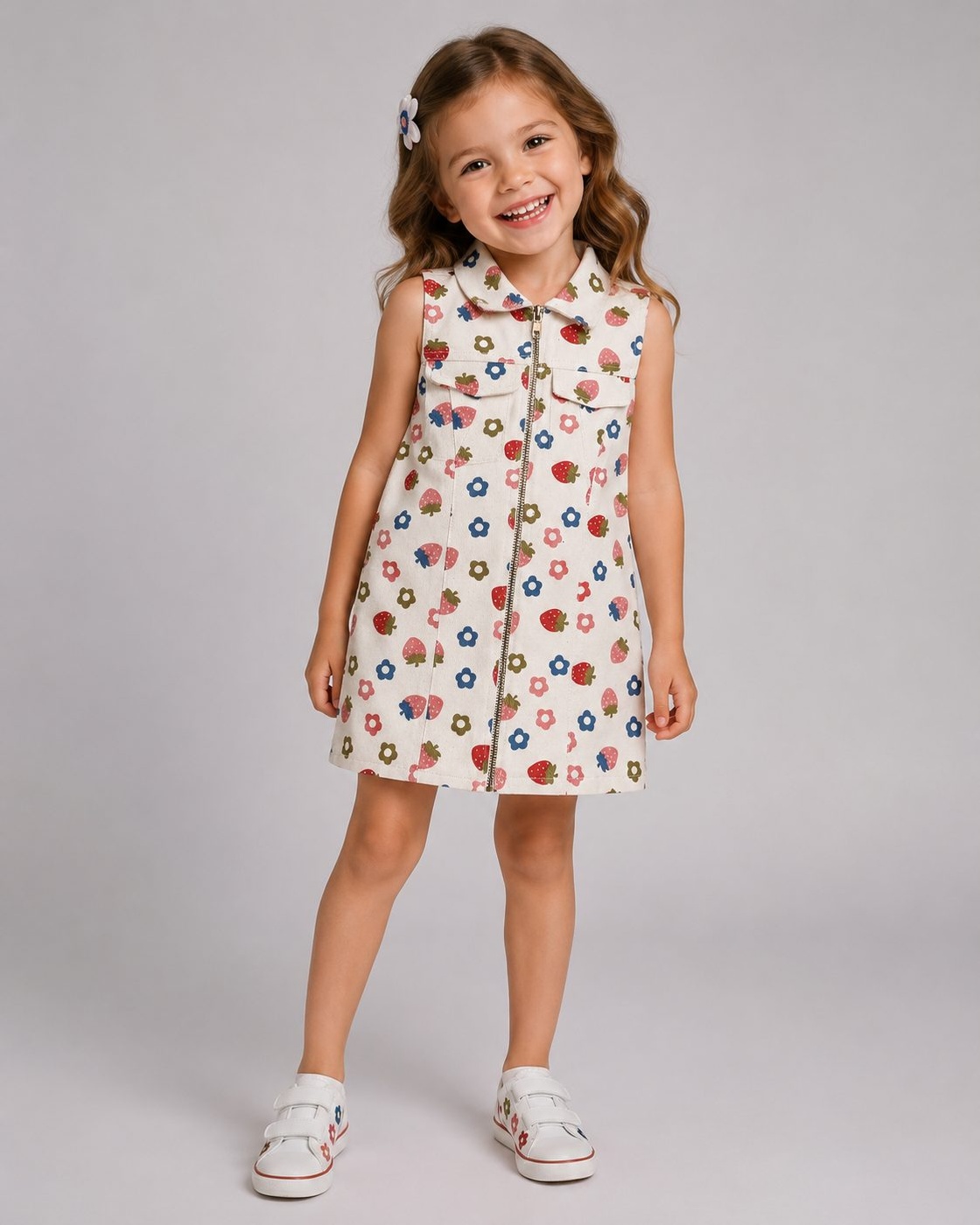 Colorful Motif White Dress - Girl (Collared)-08