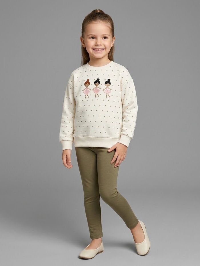 Ballerina Polka Dot Set White - Girl (Olive Green Pants)