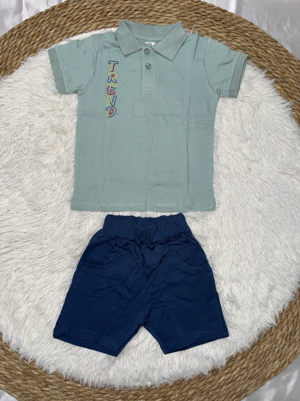Lettered Light Blue Polo Shorts Set - Boy (Polo Collar)-24M
