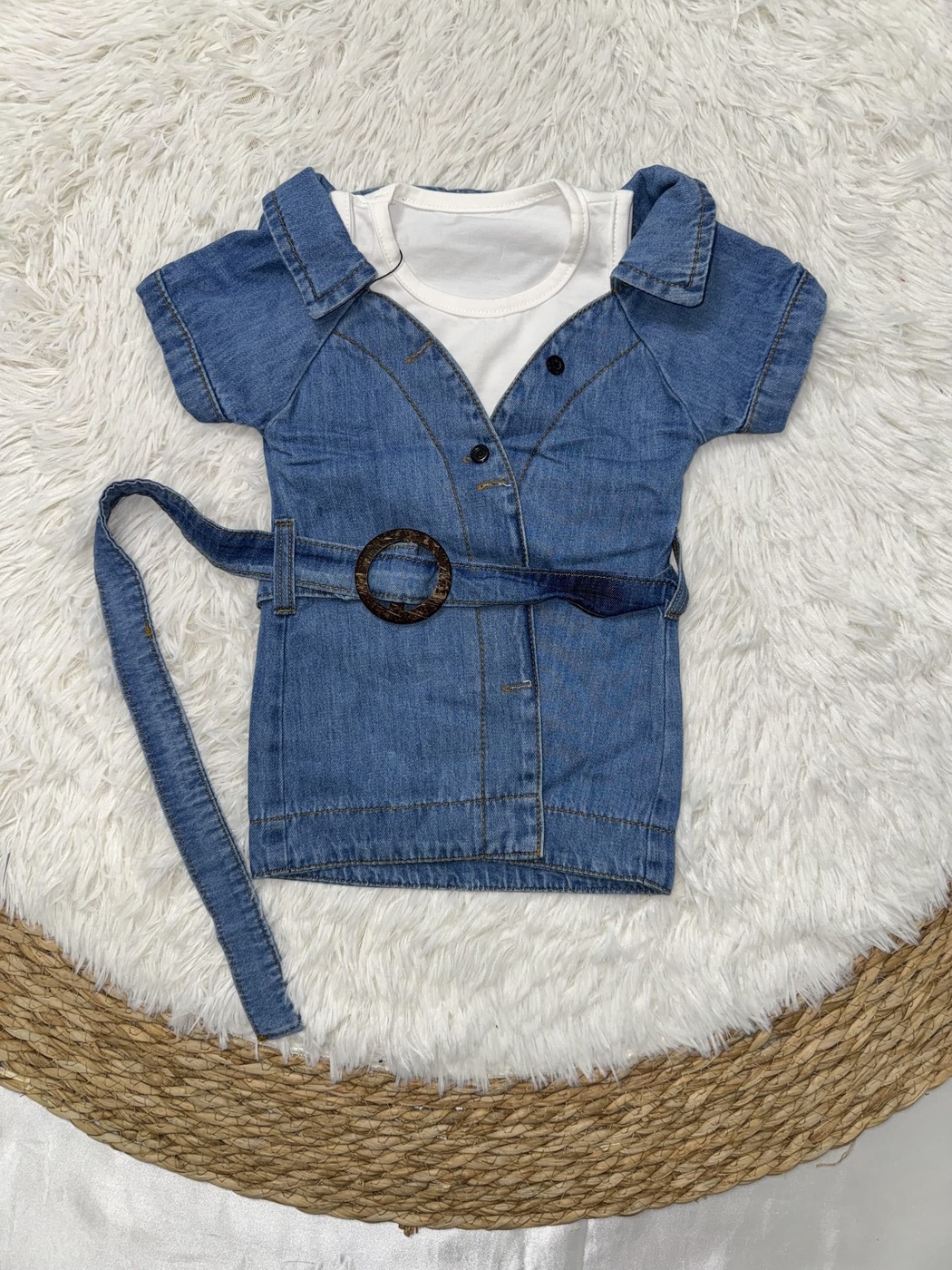Blue Denim Dress - Girl (Belted Front)-10
