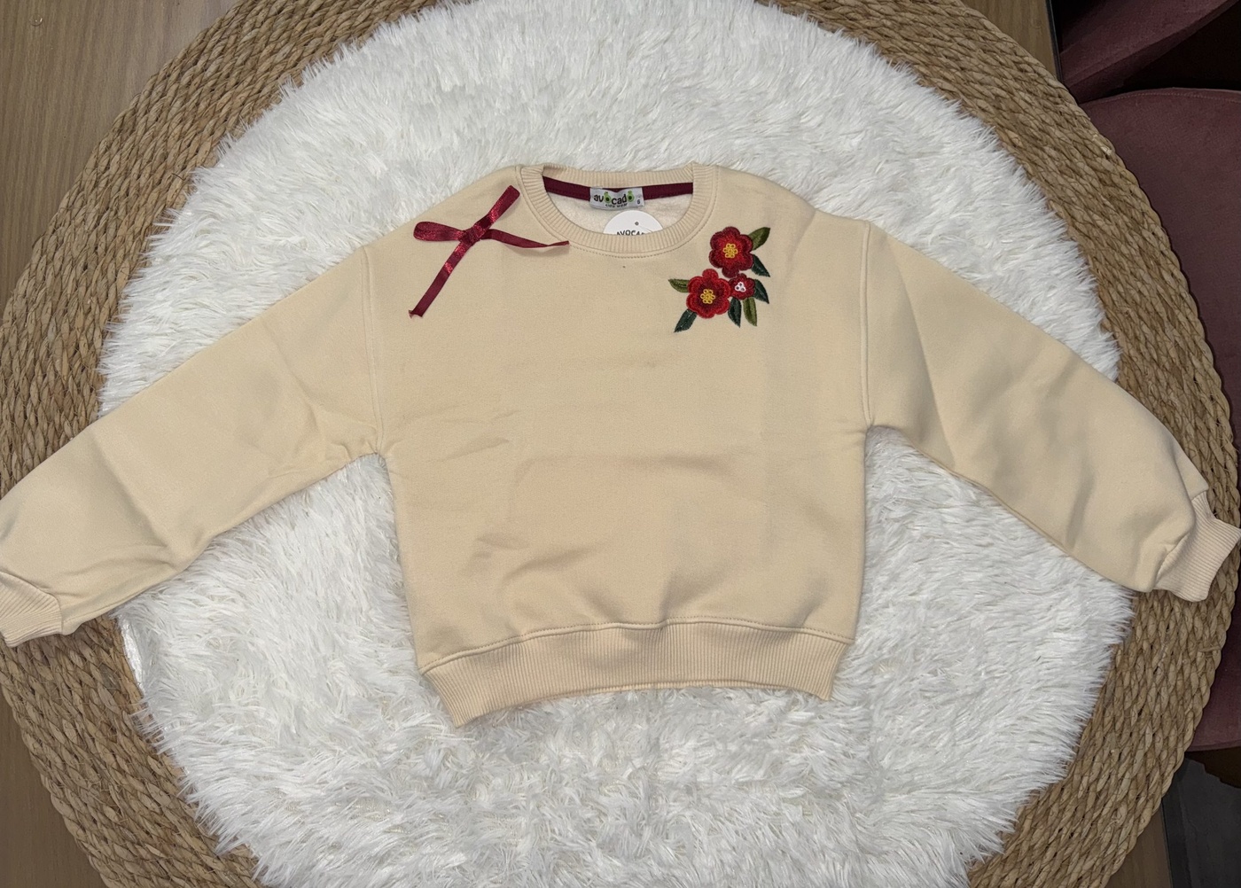 Rose Ribbon Set Cream & Maroon - Girl (Heart Pockets)