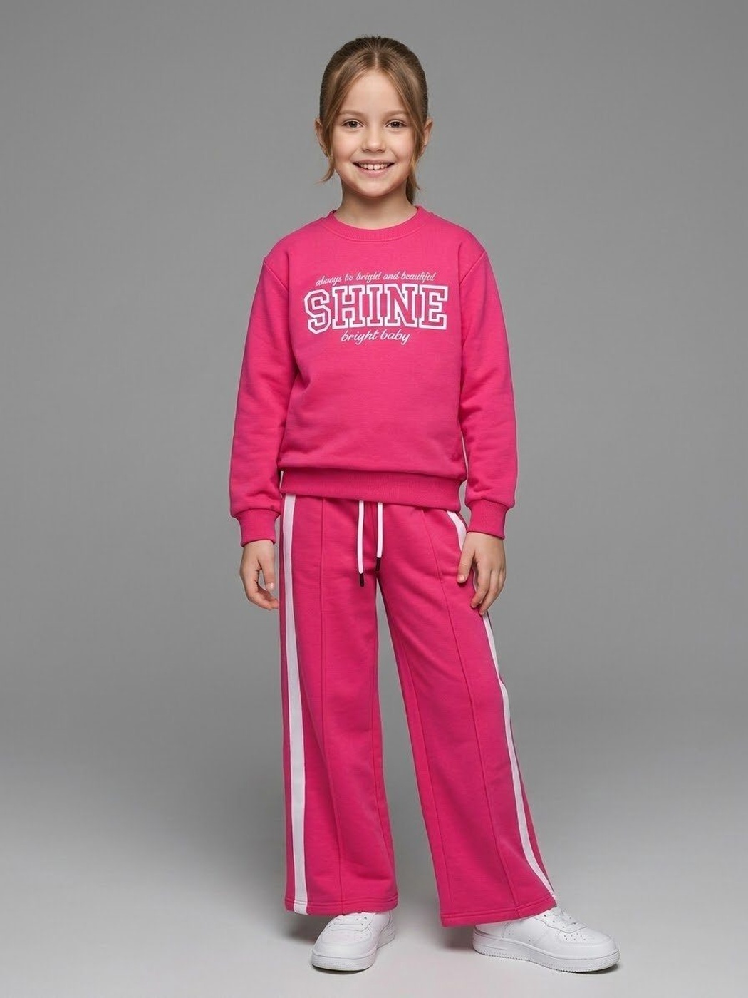 Shine Tracksuit Set Hot Pink - Girl (White Side Stripe Pants)