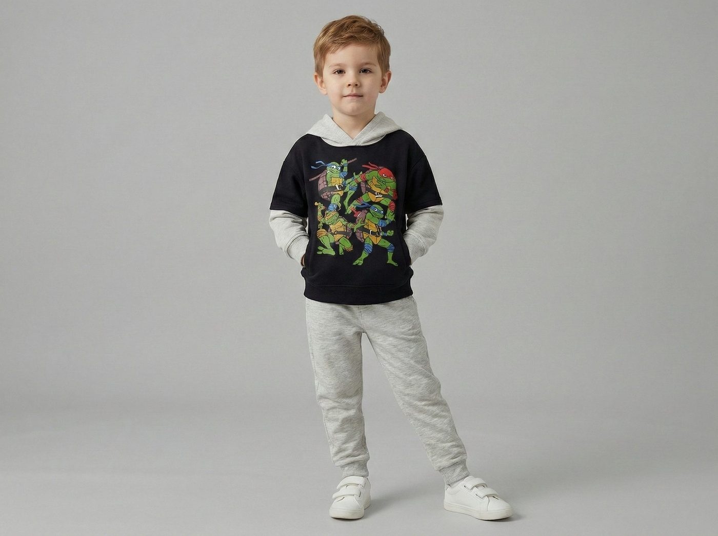 TMNT Hoodie Set Black & Grey - For Boys (Contrast Grey Hood)