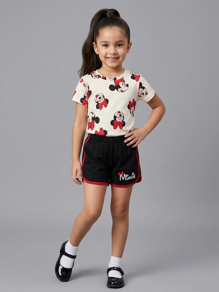 Minnie Mouse Cream Set - Girl (Black Shorts)