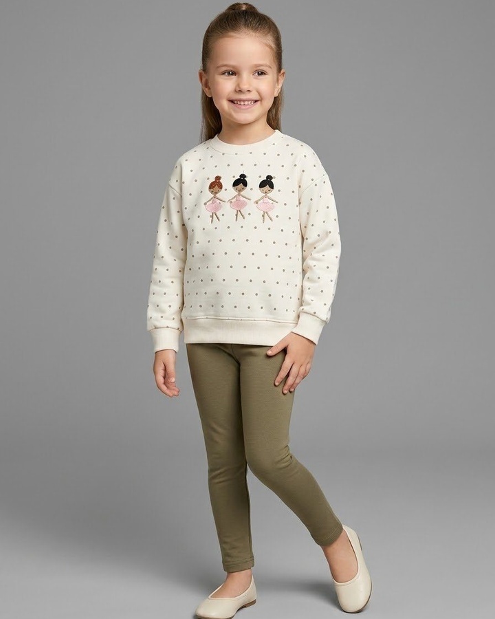 Ballerina Polka Dot Set White - Girl (Olive Green Pants)