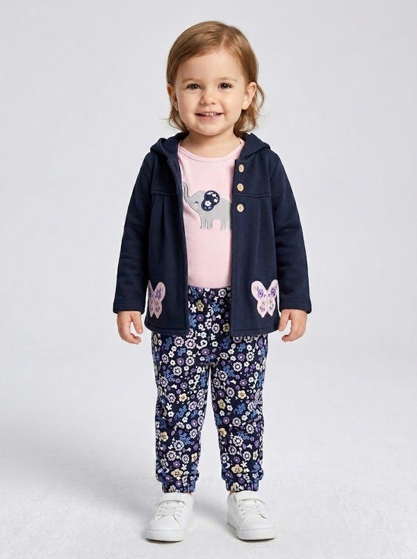 Navy Butterfly 3-Piece Set - Baby Girl (Elephant Onesie)