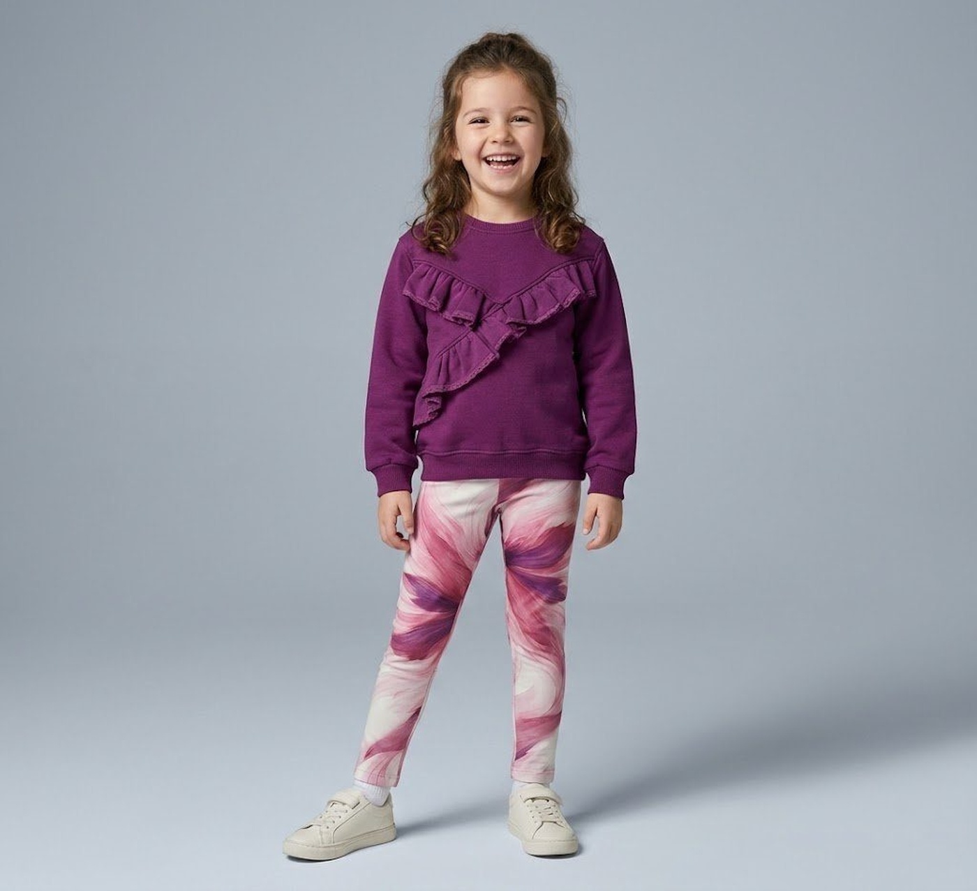 Purple Ruffle Set - Girl (Pink Floral Pants)