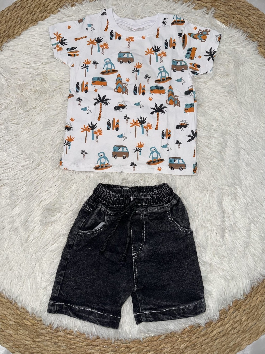 Travel White Shorts Set - Boy (Travel Motif Top)-24M
