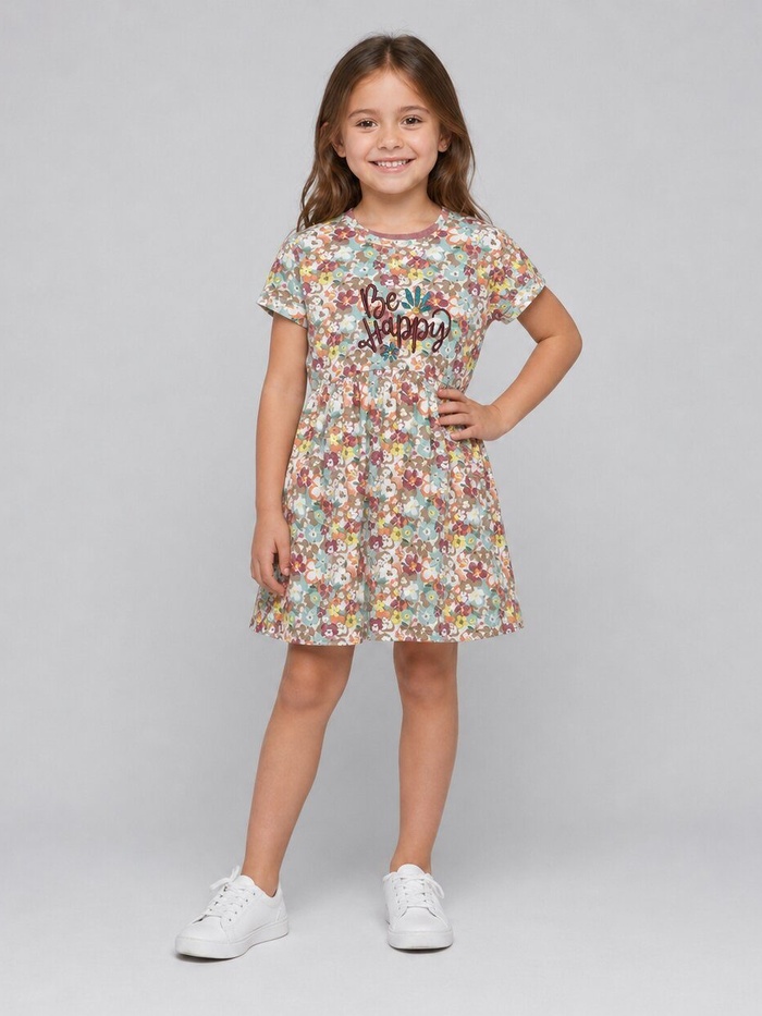 Be Happy Multi-Color Dress - Girl (Floral)