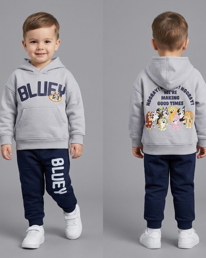 Bluey Grey Hoodie Set - Boy (Back Print)