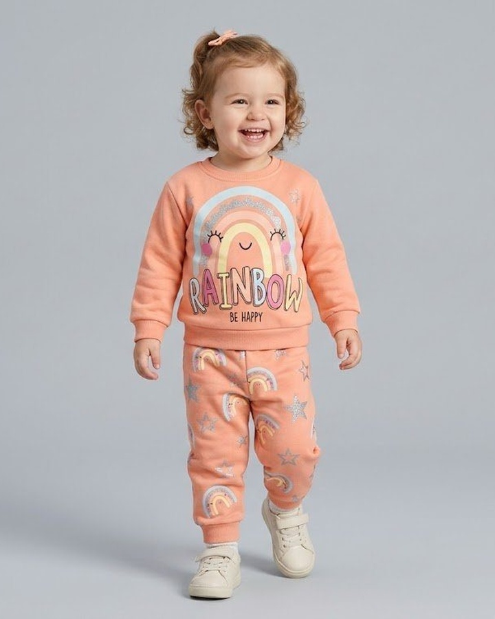 Rainbow Smile Pink Set - Girl (Patterned Pants)