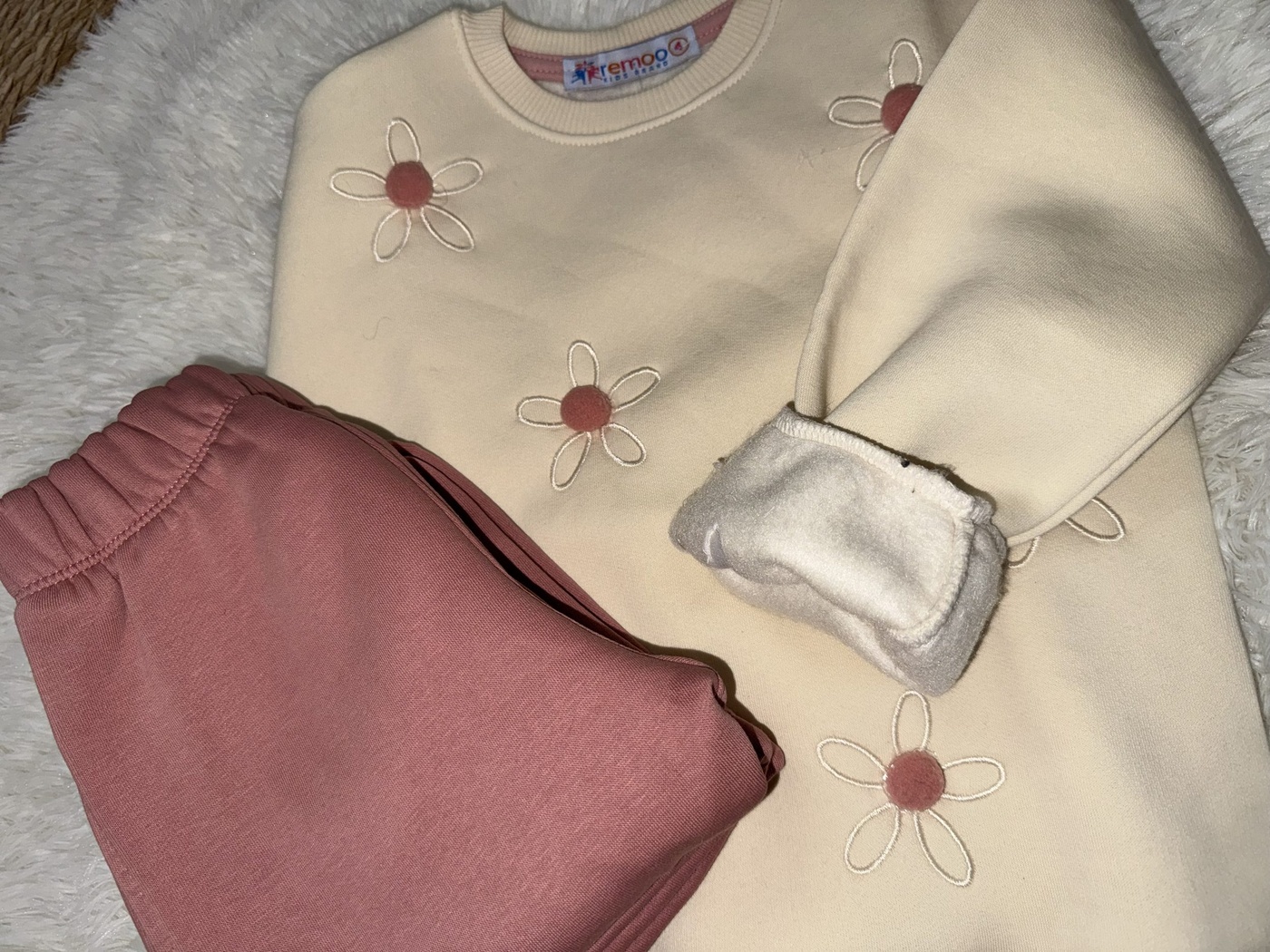 3D Flower Beige Set - Girl (Embroidered)