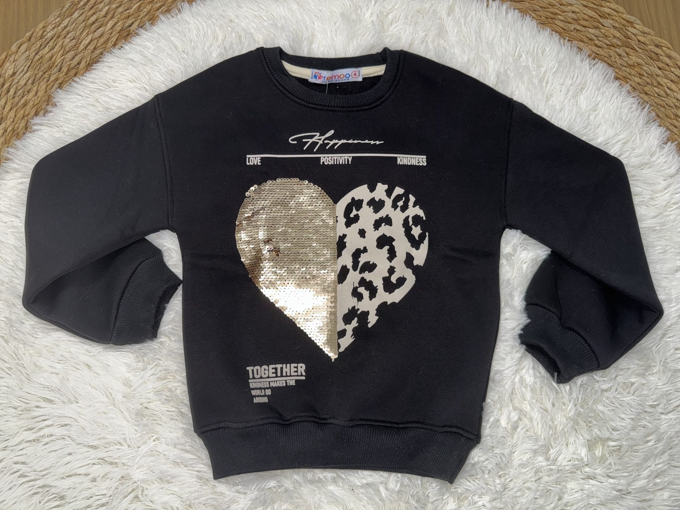 Heart Black Set - Girl (Cow Print Pants)