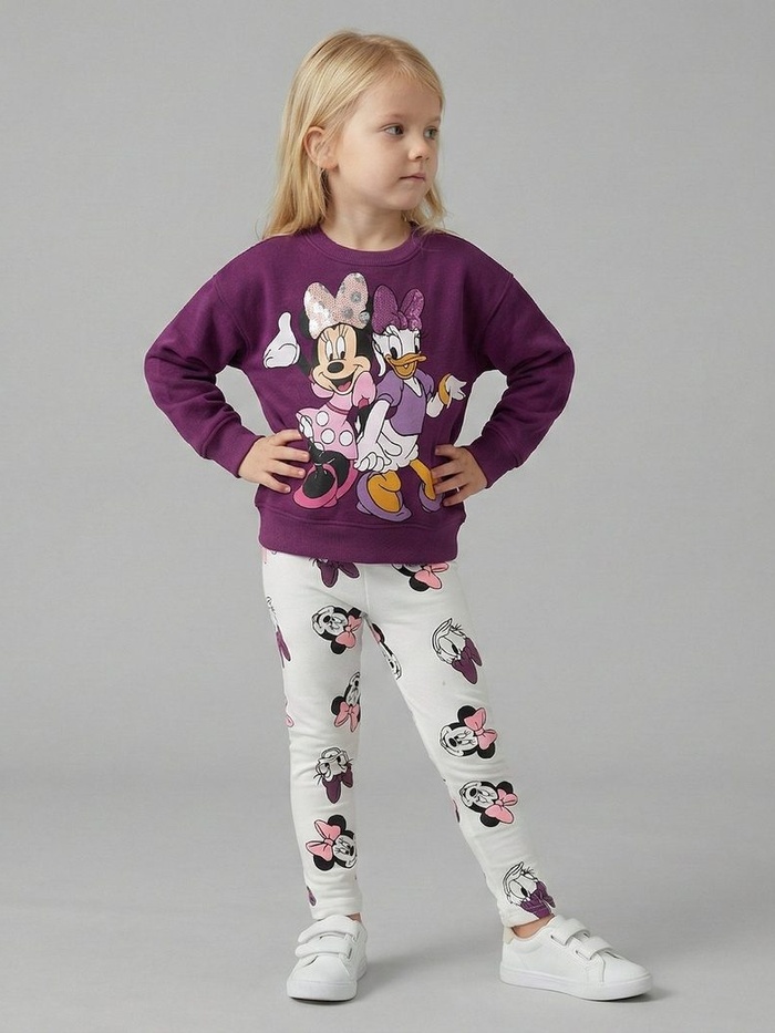 Minnie & Daisy Set Purple & White - For Girls (Patterned Leggings)