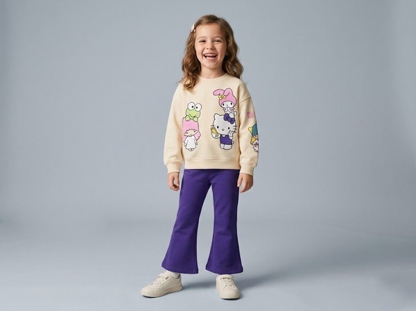 Sanrio Hello Kitty Set Cream & Purple - Girl (Flared Pants)