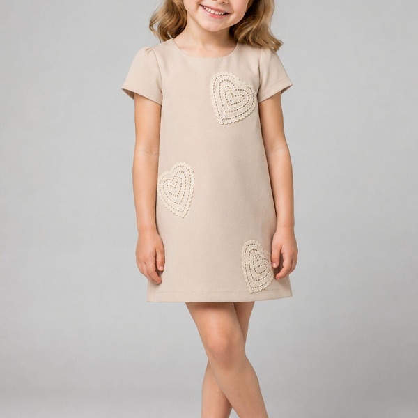 Beige Heart Dress - Girl (Heart Detail)