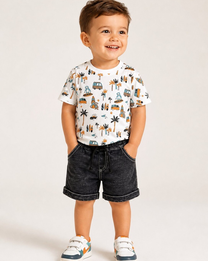 Travel White Shorts Set - Boy (Travel Motif Top)